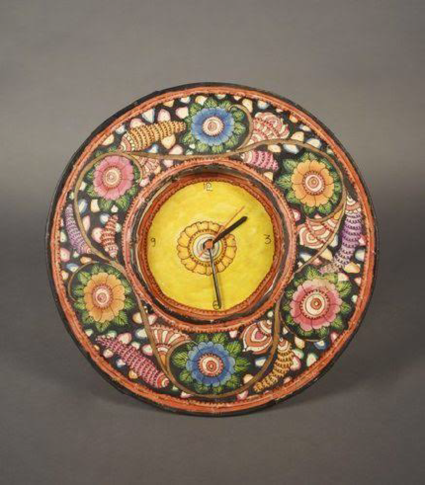 Multicolour Handprinted colourful leather Clock