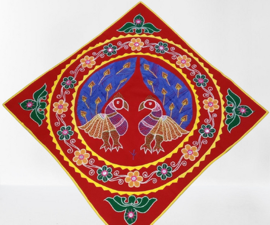 Multicolour Twin Peacock Wall Hanging Pipli Work