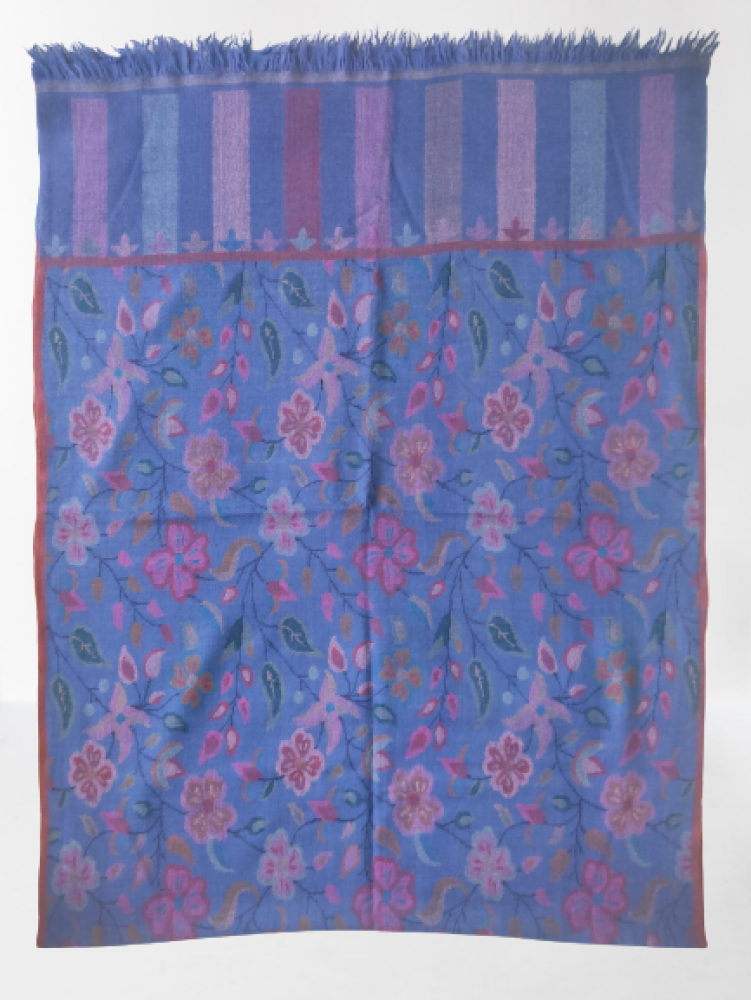 Musky Ink Blue Floral Design Kani Shawl