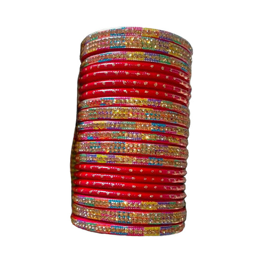 Muzaffarpur Fancy Bright Stone Red Lac Bangles Set