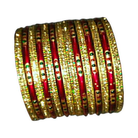 Muzaffarpur Fancy Golden Maroon Lac Bangles Set