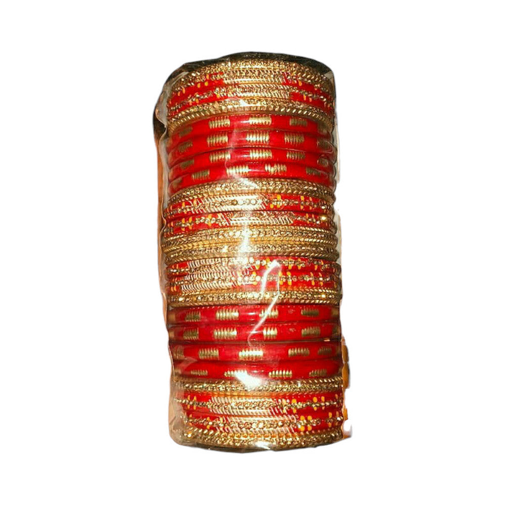 Muzaffarpur Fancy Golden & Red Lac Bangles Set