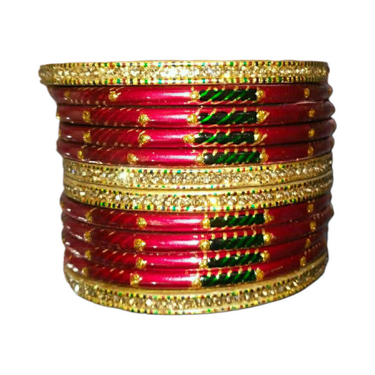 Muzaffarpur Fancy Maroon Golden Lac Bangles Set