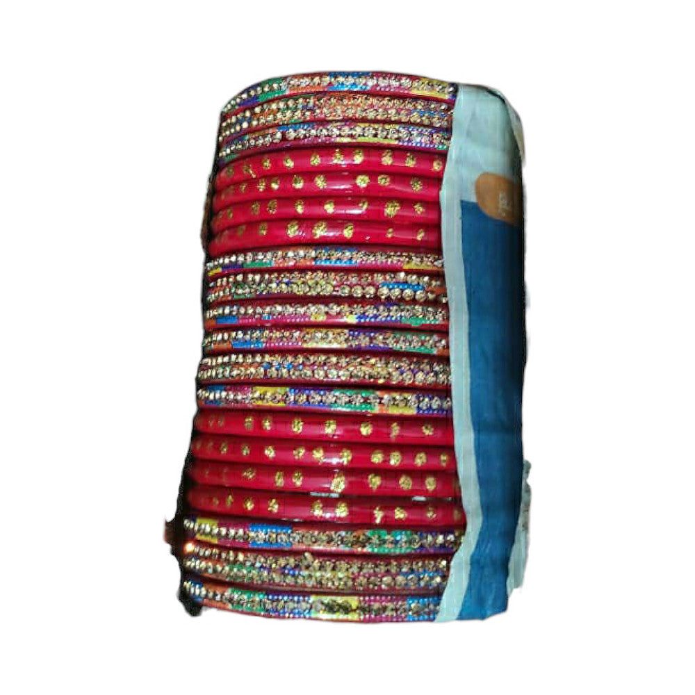Muzaffarpur Fancy Multi Stone Red Lac Bangles Set