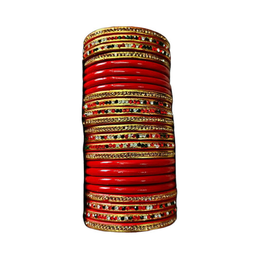 Muzaffarpur Fancy Red Stone Lac Bangles Set