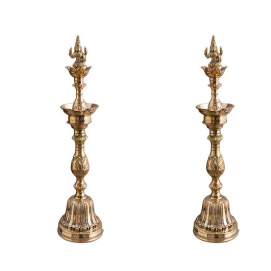 Nachiarkoil Brass Lamp with Goddess Lakshmi- 16 Inches -Set of 2