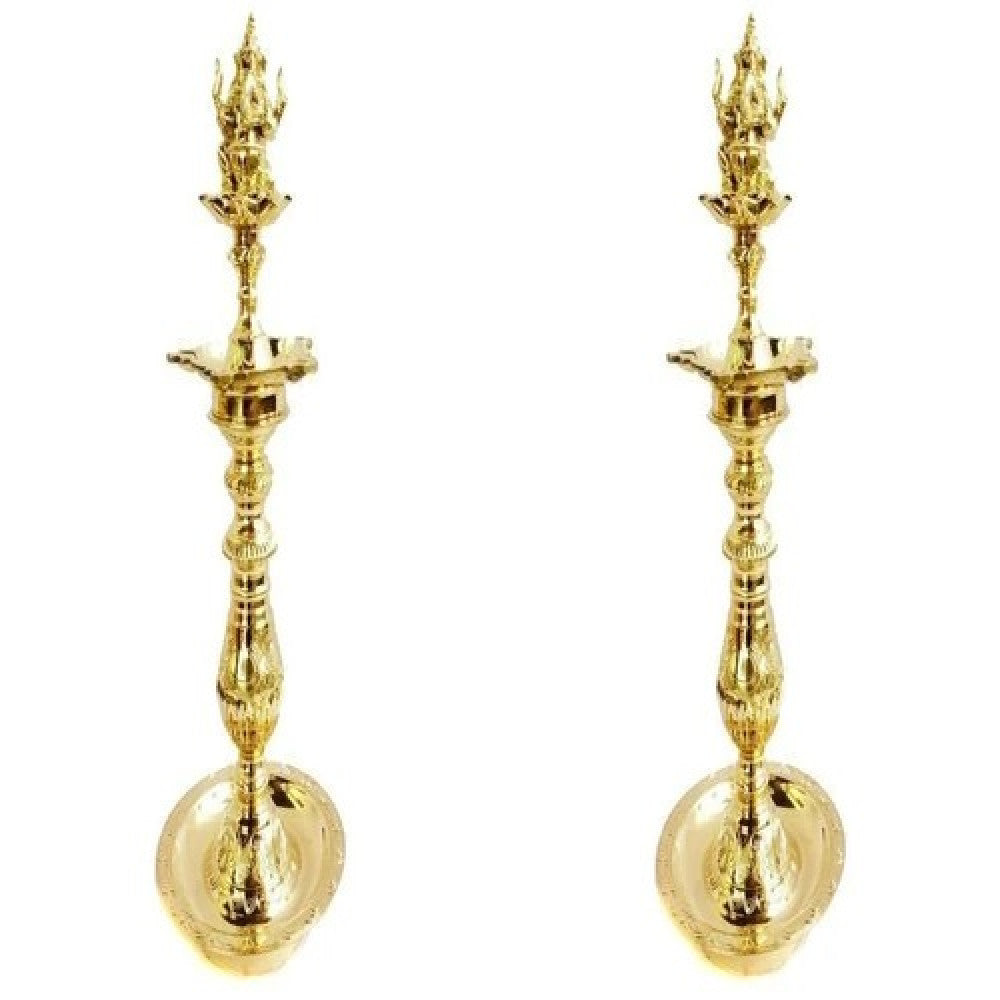 Nachiarkoil Brass Lamp with Lord Ganesha - 16 Inches -Set of 2