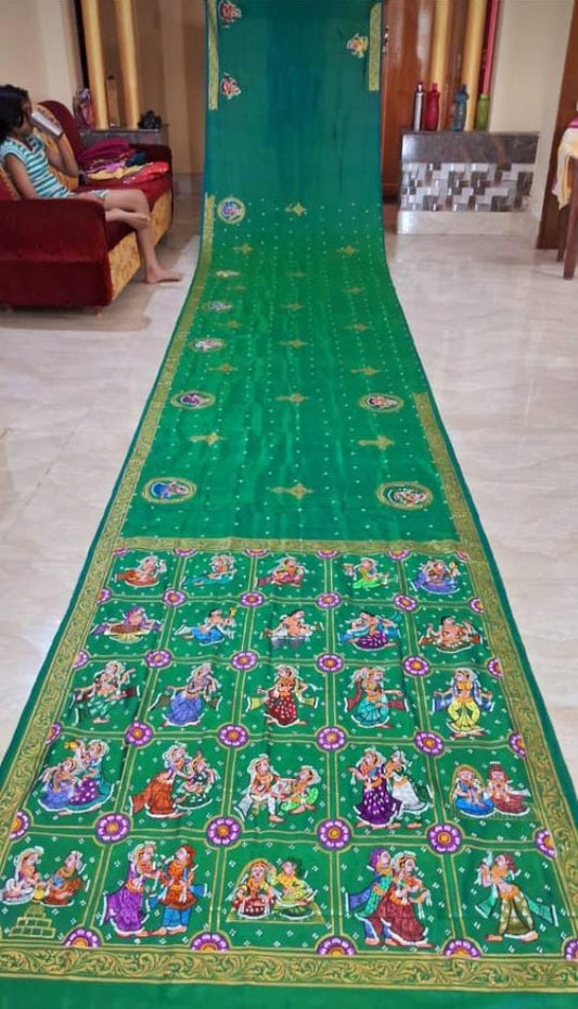 Odisha Pattachitra Green Saree