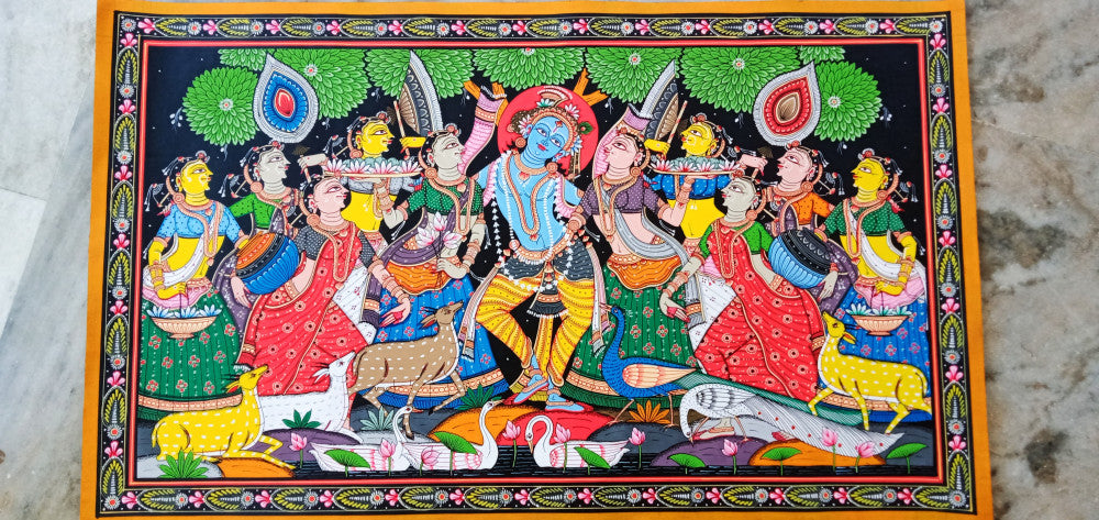 Odisha Pattachitra Krishna With Radha And Gopis Style 5
