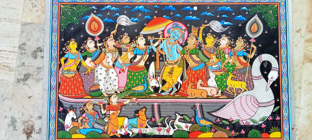 Odisha Pattachitra Krishna With Radha And Gopis Style 6