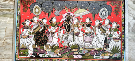 Odisha Pattachitra Krishna With Radha And Gopis Style 7