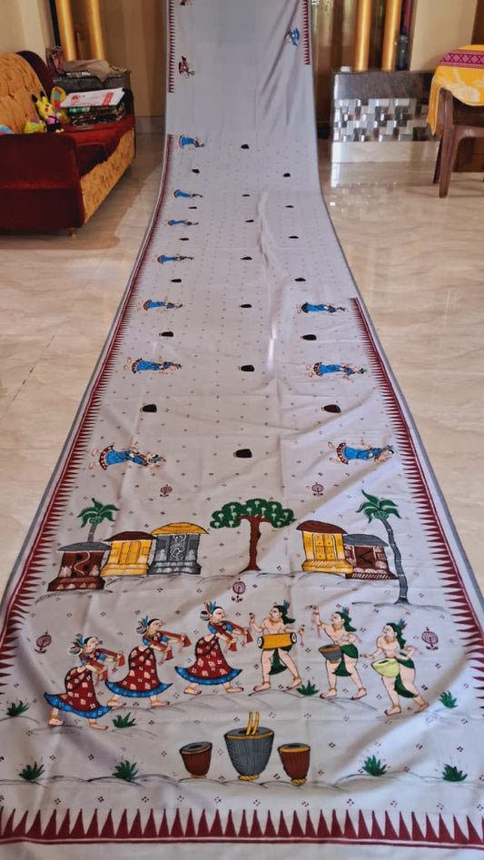 Odisha Pattachitra White Saree