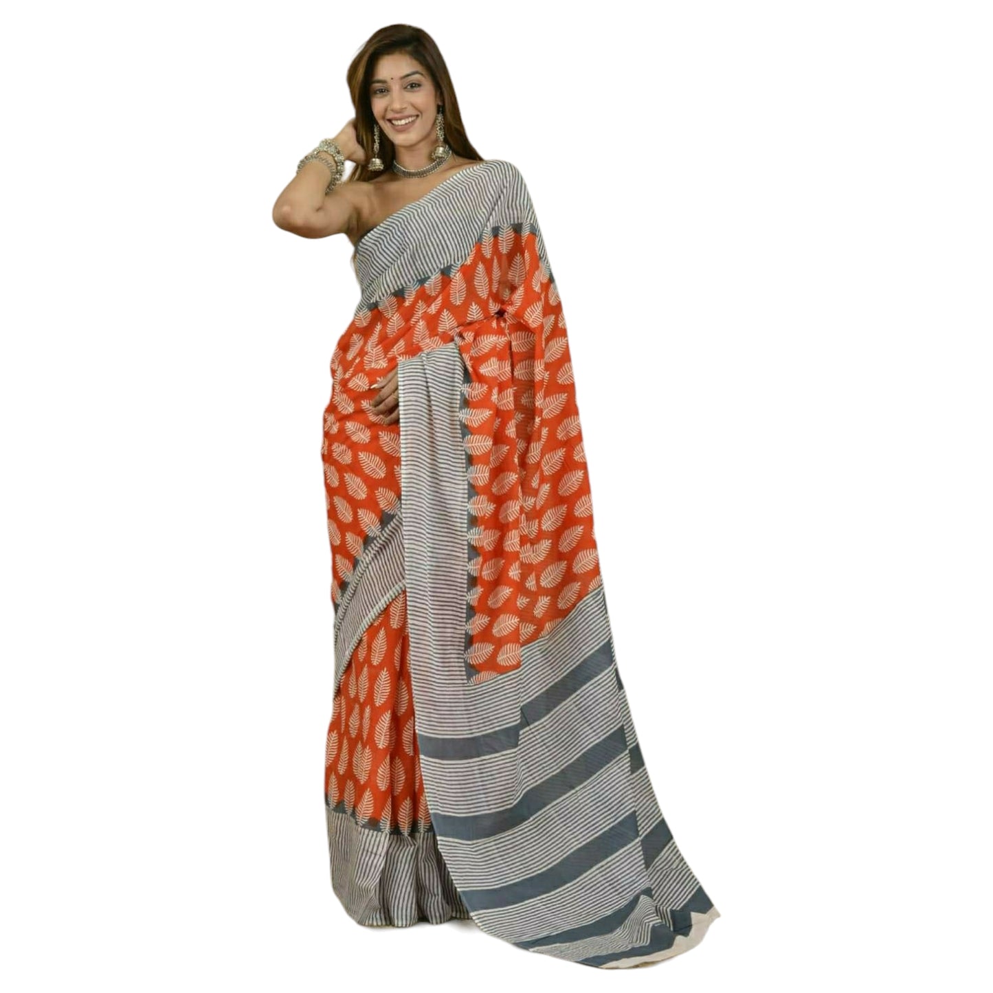 Orange Colour Bagru Print Saree
