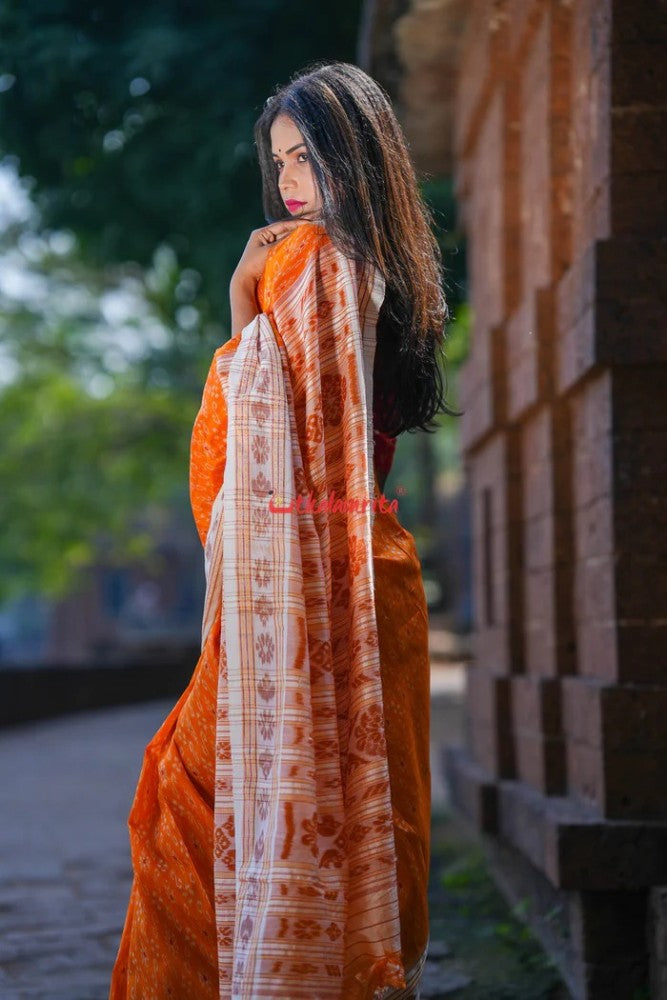 Orange Odisha Ikkat Saree