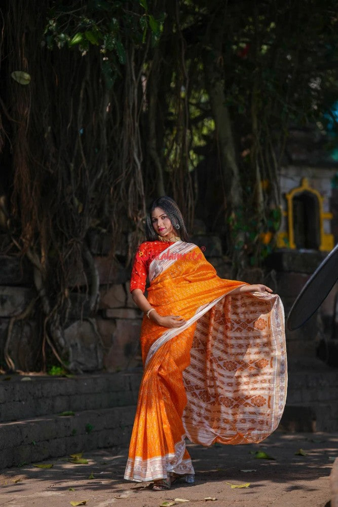 Orange Odisha Ikkat Saree