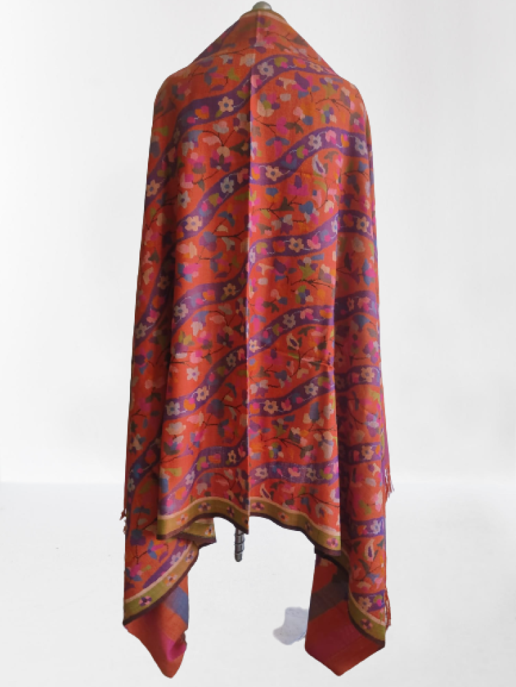 Orange & Purple Floral Prints Kani Shawl