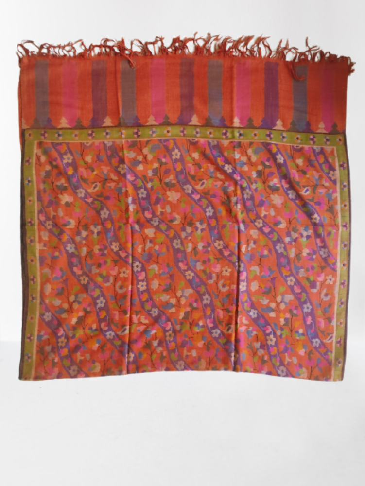 Orange & Purple Floral Prints Kani Shawl