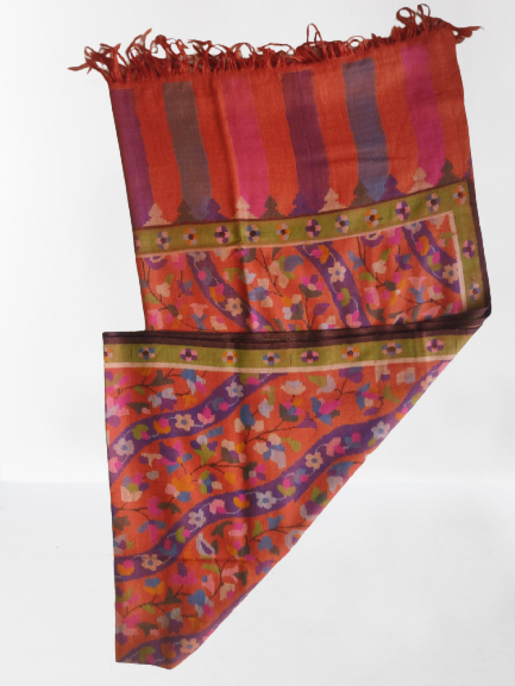 Orange & Purple Floral Prints Kani Shawl