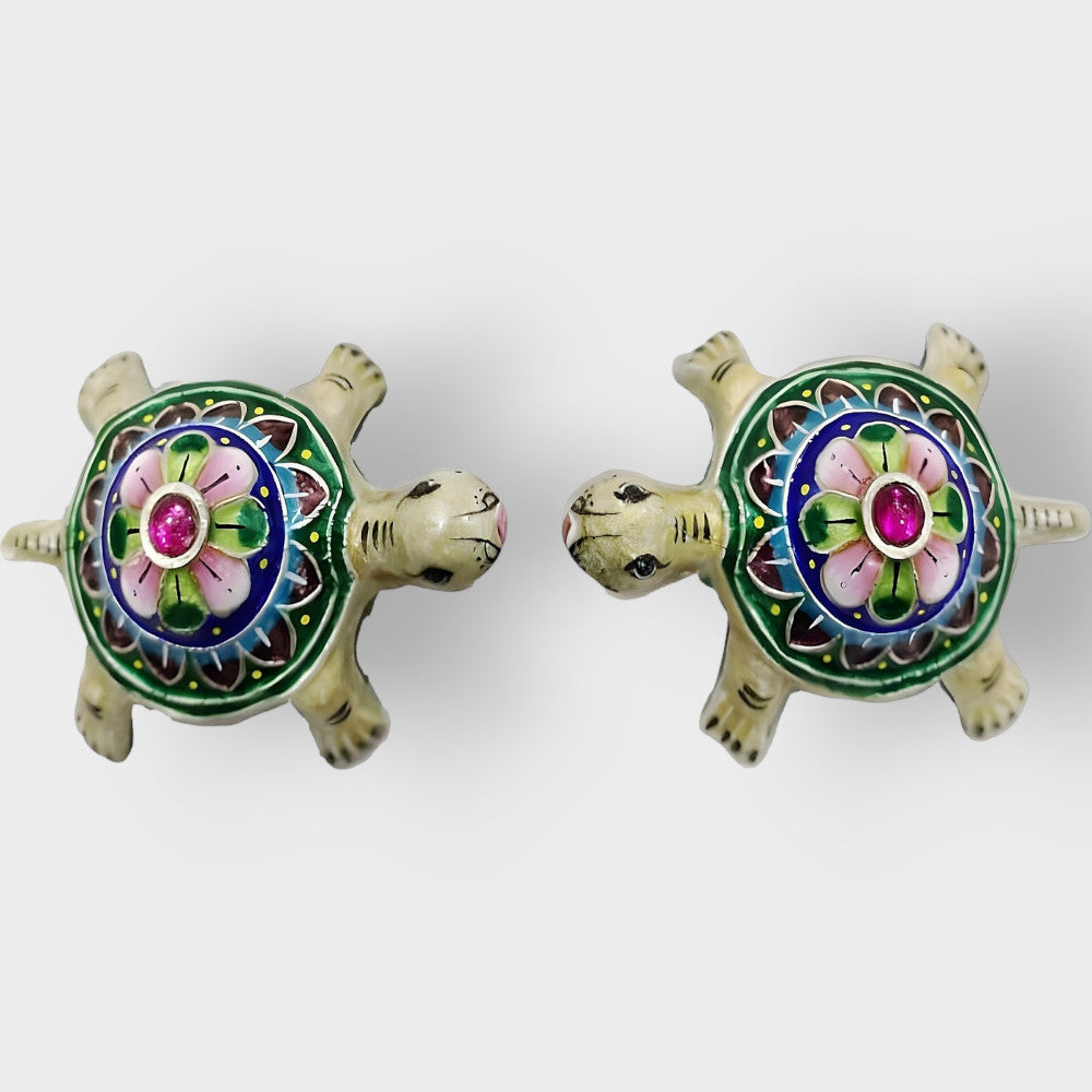 Pair Of Tortoise Gulabi Meenakari Art
