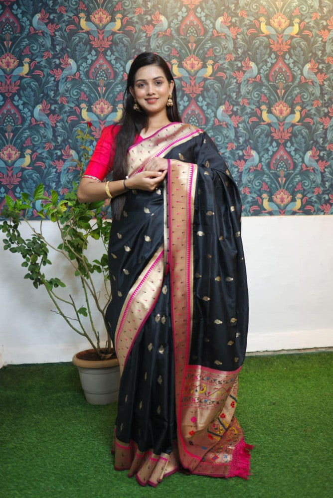 Paithani Saree Black Colour with Golden Pallu