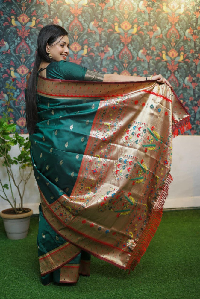 Paithani Saree Green Colour with Golden Pallu