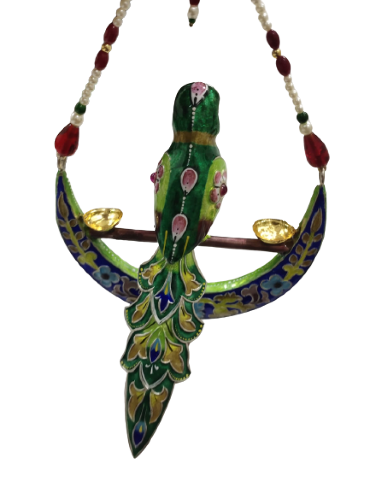 Parrot Half Ring Gulabi Meenakari Art