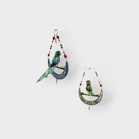 Parrot Half Ring Gulabi Meenakari Art