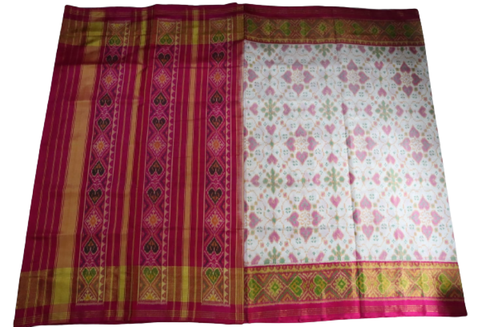 Patan Patola Saree with White & Pink Border