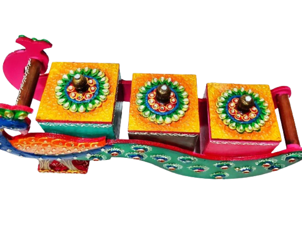 Peacock Design Wooden Dry Fruit Box