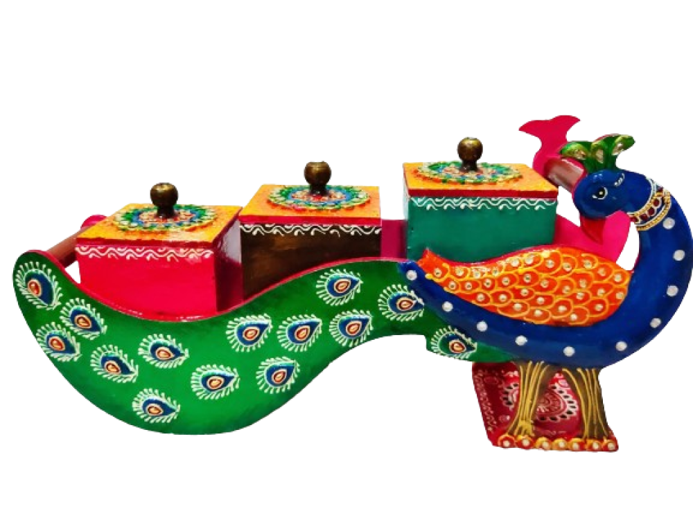 Peacock Design Wooden Dry Fruit Box