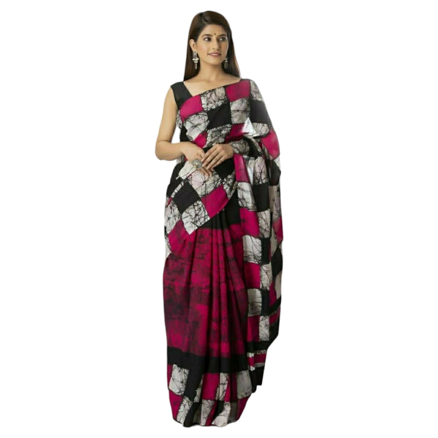 Pink & Black Colour Bagru Print Saree