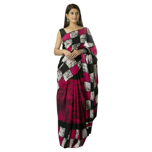Pink & Black Colour Bagru Print Saree