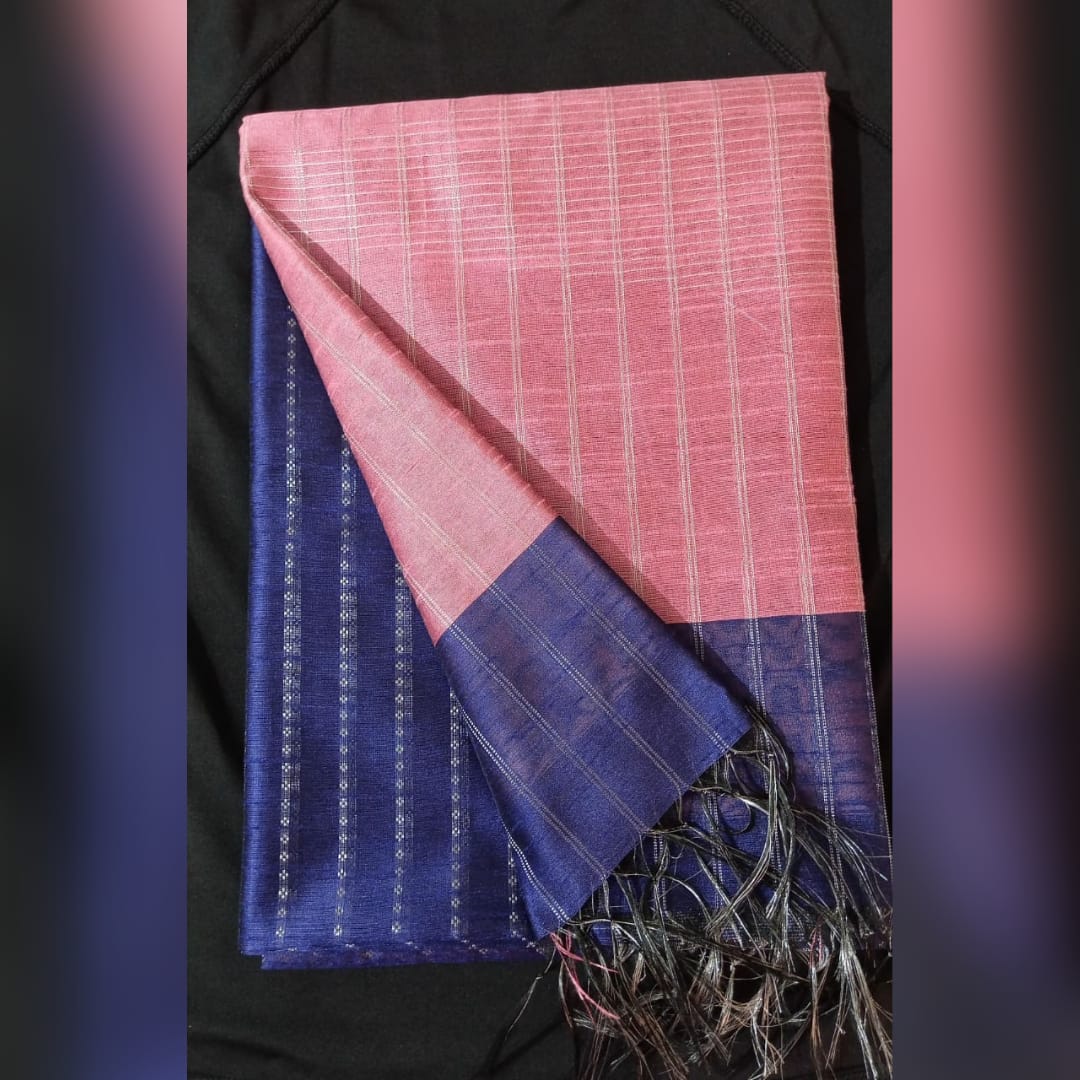 Pink & Blue Champa Silk Saree