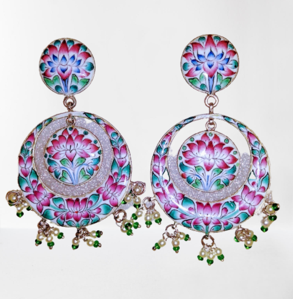 Pink Chandbali Earrings Meenakari Art
