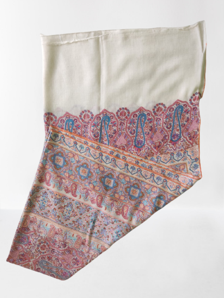 Pink & Cream Floral Design Kani Shawl