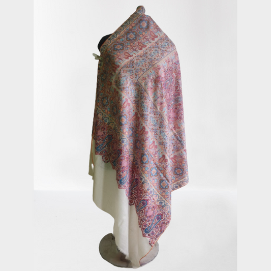 Pink & Cream Floral Design Kani Shawl
