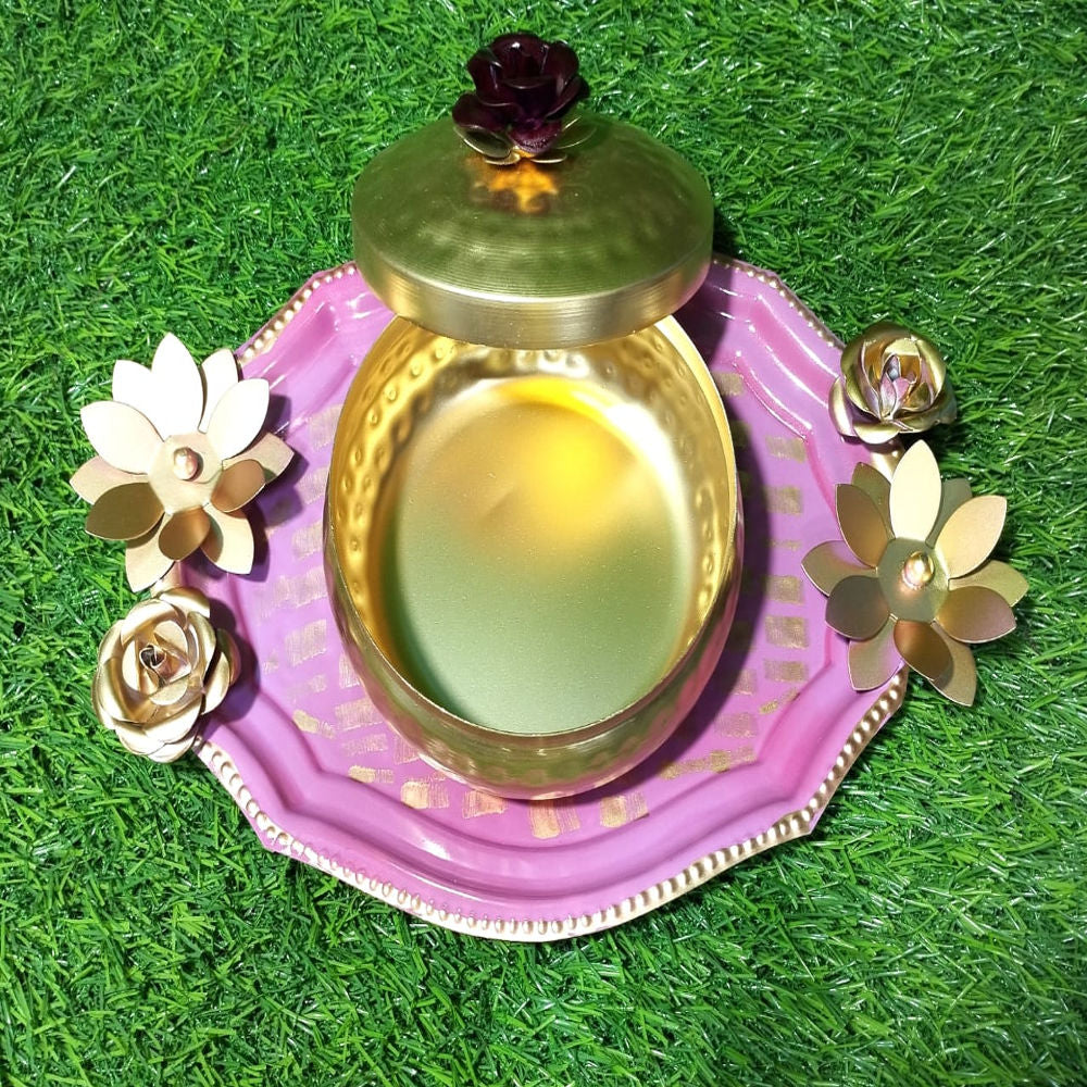 Pink & Gold Sku Tray Box With Thali