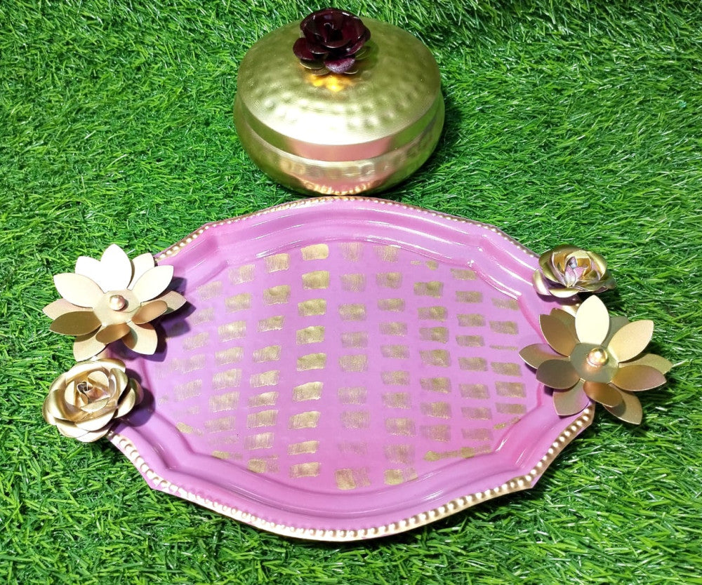 Pink & Gold Sku Tray Box With Thali