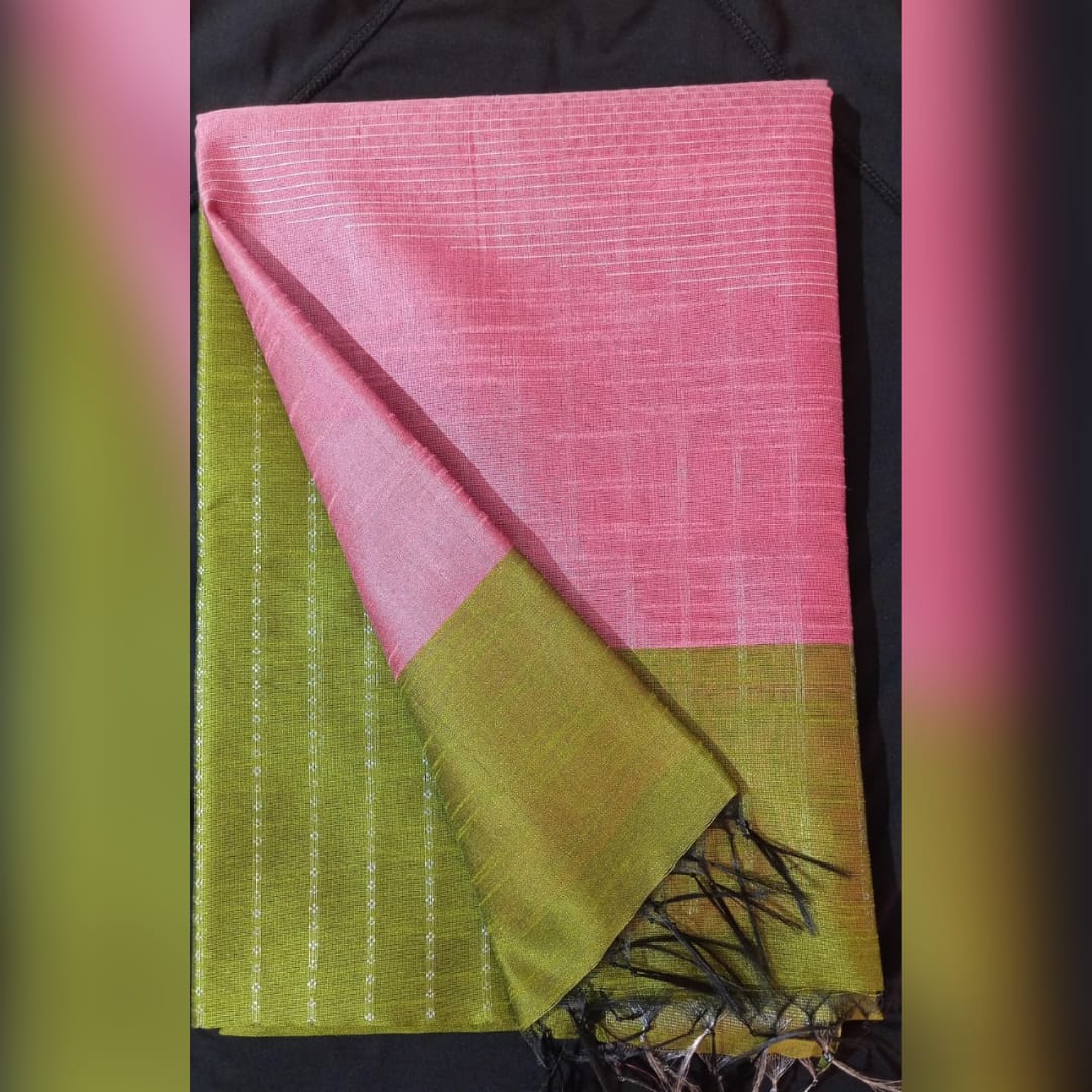 Pink & Green Champa Silk Saree