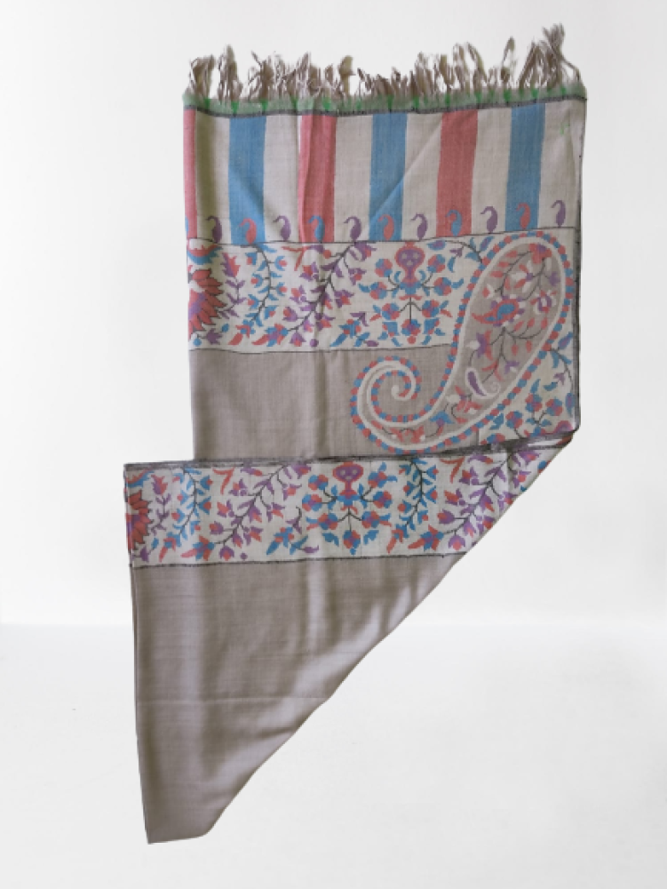 Plain Light Brown Floral Boarderd Kani Shawl