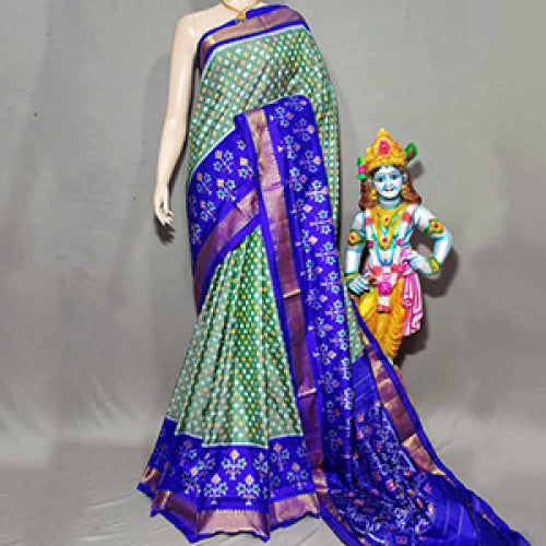 Pochampally Ikat Butidar Saree With Blue Border