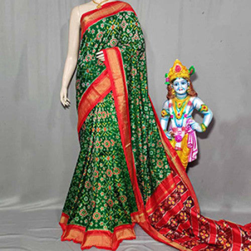 Pochampally Ikat Dark Green Saree