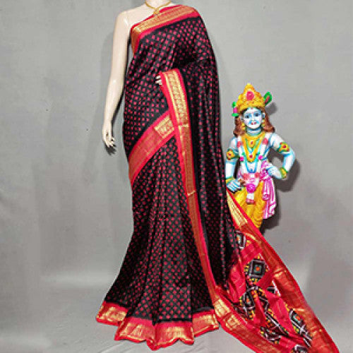 Pochampally Ikat Red Black Saree