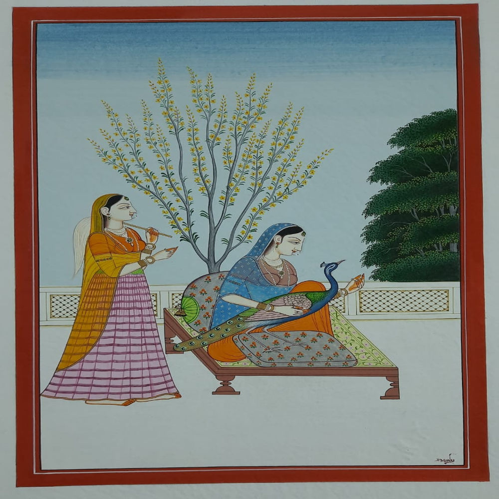 Princess With Peacock Painting(8x12 inch)