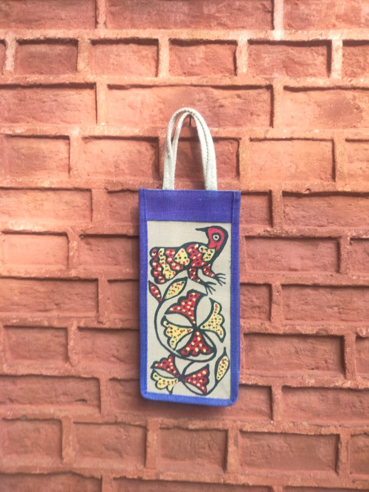 Purple & Off White Khovar Jute Bottle Bag