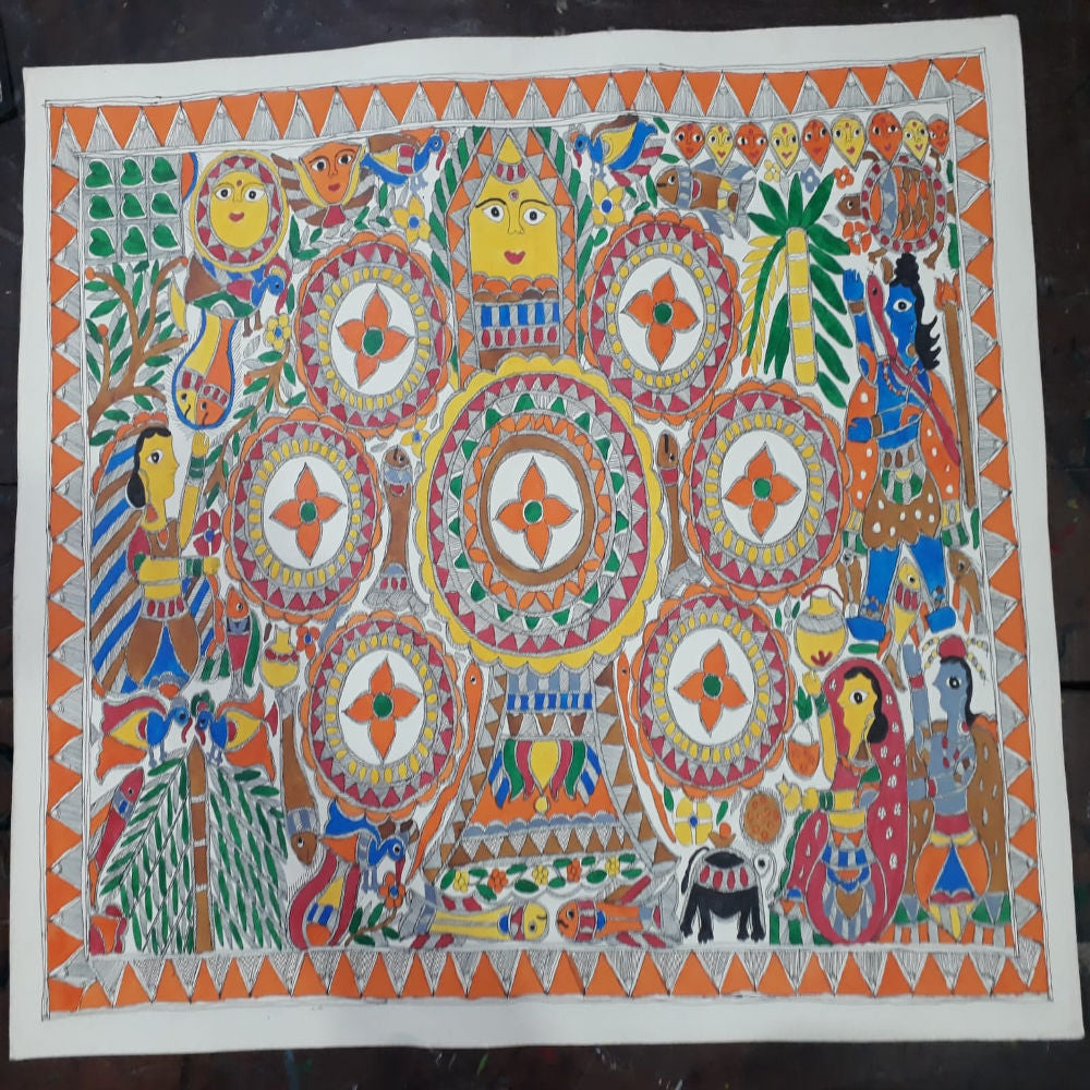 Radha & Krishna Holi Madhubani painting