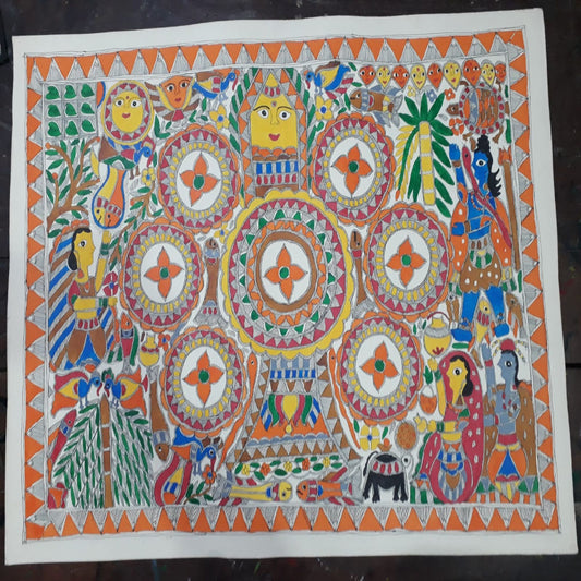 Radha & Krishna Holi Madhubani painting