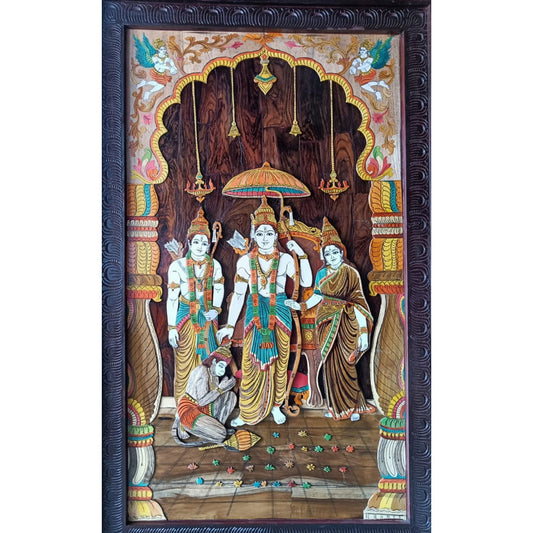 Rama, Sita,Lakshmana & Anjaneya Rosewood Inlay Painting