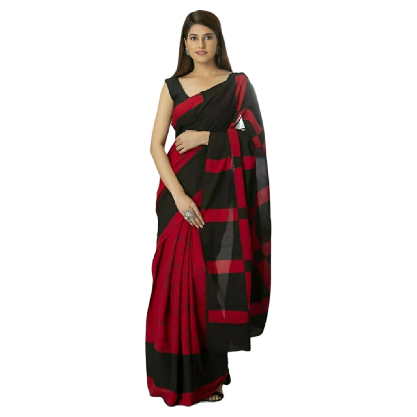 Red & Black Colour Bagru Print Saree
