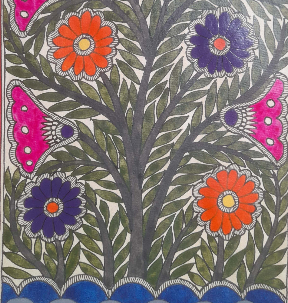 Rich Multicolored Floral Patterns on Khadi Paper Using Natural Paints